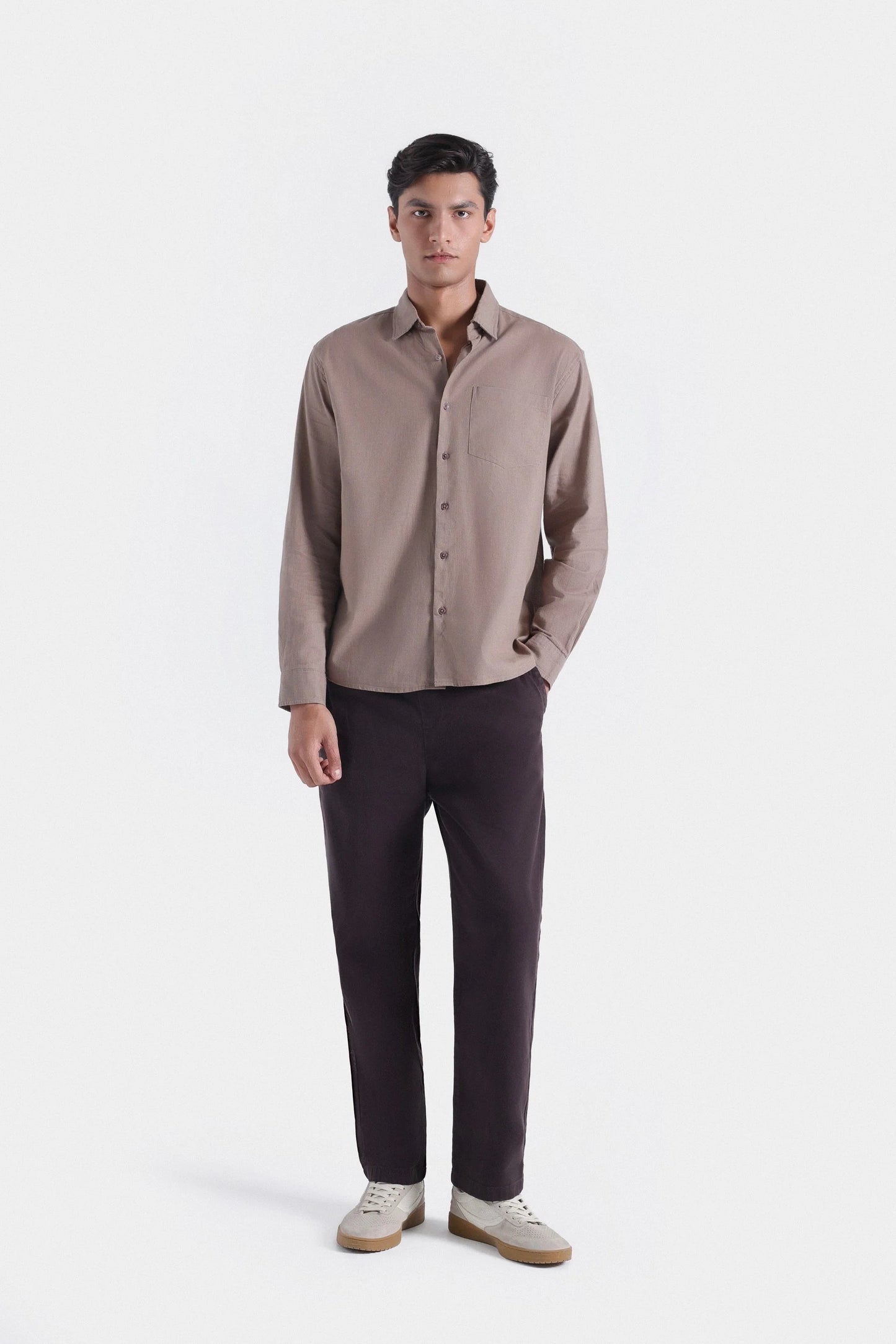 Cotton Linen Shirt With Patch Pocket